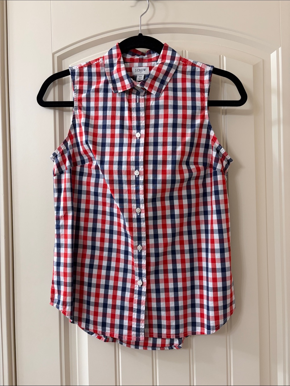 J. Crew Factory Red, Navy & White Gingham Sleeveless Button-Down Shirt